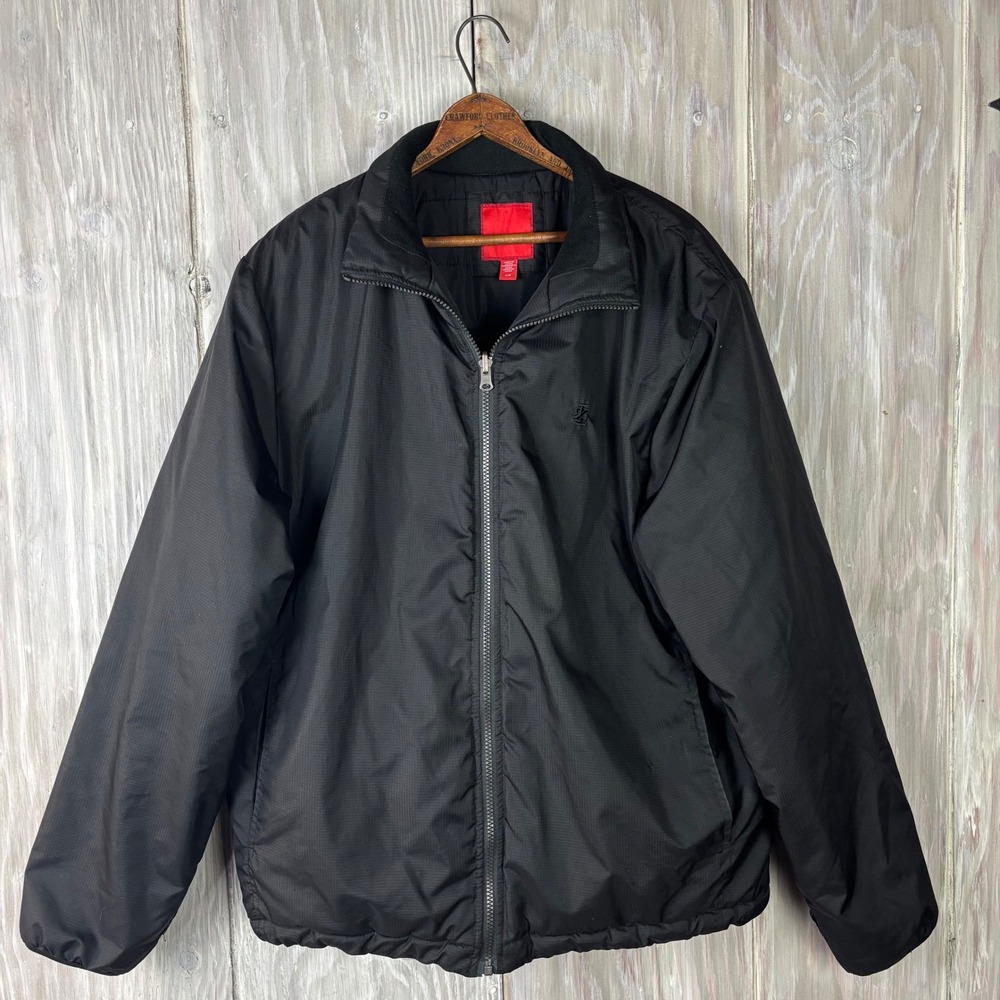 IZOD Black Full Zip Quilted Lined Jacket Mens Sz L‎ Golf Outdoor Warm Monochrome